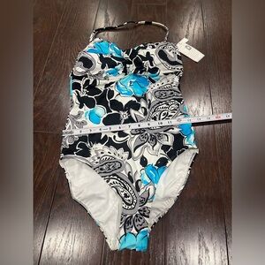 Jaclyn Smith Halter One Piece Ruched Floral Swimsuit Women Size 8 NEW